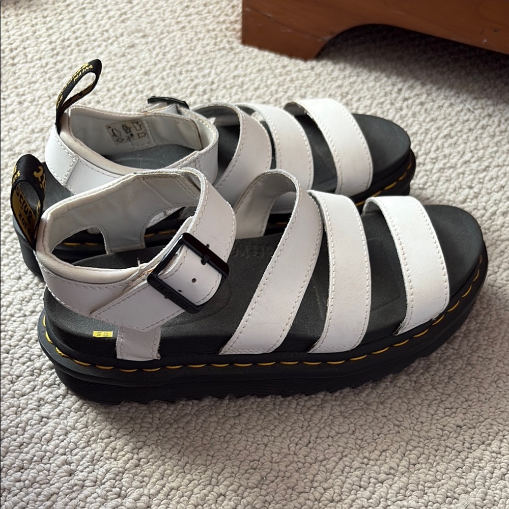 Dr. Martens Black and White Sandals with Striped Design